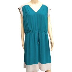 Enfocus Women‎ Size 20W Teal Beige Color Block Dress Flowy Minimalist Capsule
